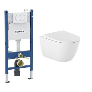 Geberit Duofix Basic s tipkom Delta 01 i Roca Ona viseća rimless WC školjka sa sporospuštajućom daskom