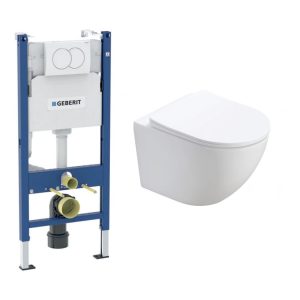 Geberit Duofix Basic s tipkom Delta 01 i Minotti viseća rimless WC školjka sa sporospuštajućom daskom